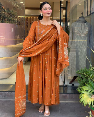 TREANDCRAFTY Embroidered Anarkali Kurta, Bottom & Dupatta Set