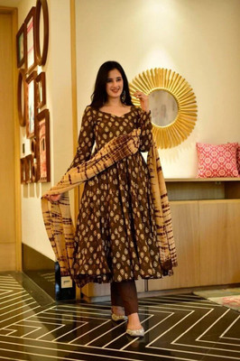 Rootsoul Fashion For You Floral Print Anarkali Kurta, Bottom & Dupatta Set