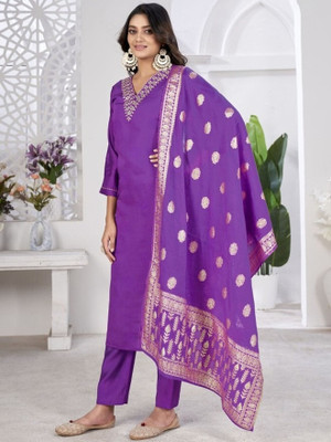 R4milA Solid Kurta, Trouser/Pant & Dupatta Set