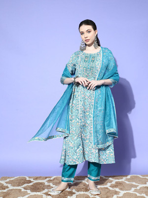 Sangria Embroidered Anarkali Kurta, Bottom & Dupatta Set
