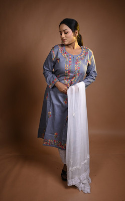 MALKIAT Embroidered Kurta, Trouser/Pant & Dupatta Set