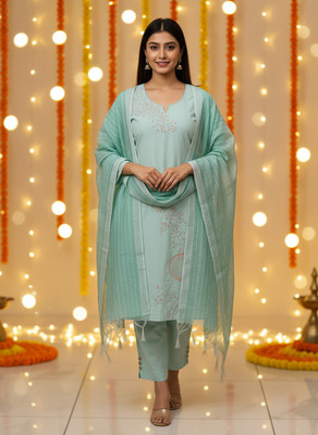 JF Textiles Embroidered Kurta, Trouser/Pant & Dupatta Set