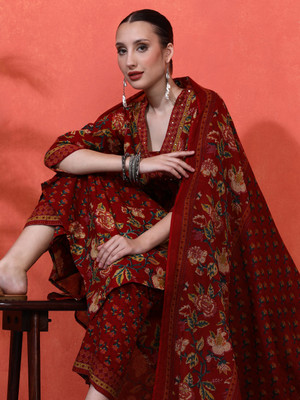 Sangria Embroidered Kurta, Palazzo & Dupatta Set