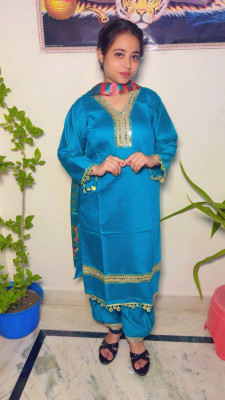 Vaishu Collections Embellished Kurta, Dhoti Pant & Dupatta Set