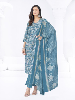 Larqi Floral Print Kurta, Trouser/Pant & Dupatta Set
