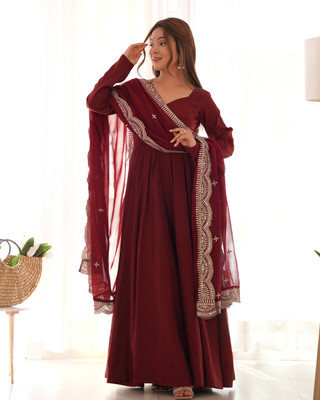 HOUSE OF COMMON Embroidered Anarkali Kurta, Bottom & Dupatta Set