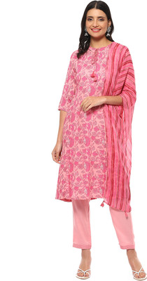 BIBA Floral Print Kurta, Trouser/Pant & Dupatta Set