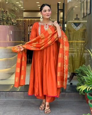 BAJRANG CREATION Women Ethnic Dress Green, Orange, White, Pink Maxi/Full Length Dress