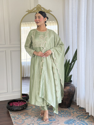 HOUSE OF COMMON Embroidered Anarkali Kurta, Bottom & Dupatta Set