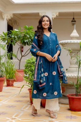 Komfortive Self Design Kurta, Palazzo & Dupatta Set