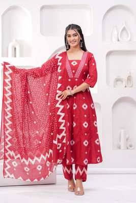 Dinaya Printed Anarkali Kurta, Bottom & Dupatta Set