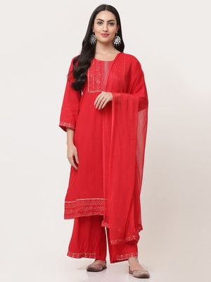 SAVI Embroidered Kurta, Palazzo & Dupatta Set