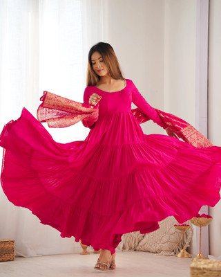 LOKITA WORLD Solid Anarkali Kurta, Bottom & Dupatta Set