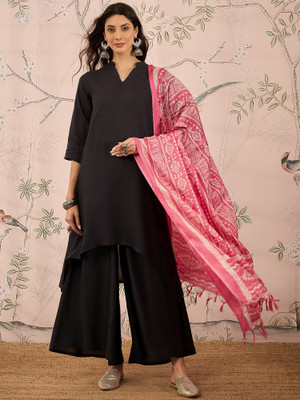InWeave Solid Kurta, Palazzo & Dupatta Set