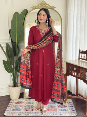 Vocks Embroidered Kurta, Trouser/Pant & Dupatta Set