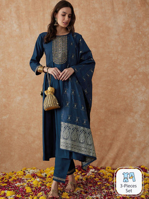 Sangria Embroidered Anarkali Kurta, Bottom & Dupatta Set