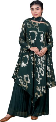 EARTH -O-FAB Embroidered Kurta, Palazzo & Dupatta Set