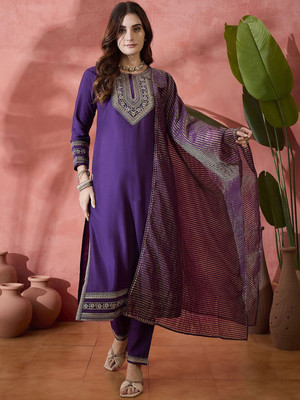 Sangria Embroidered Kurta, Trouser/Pant & Dupatta Set
