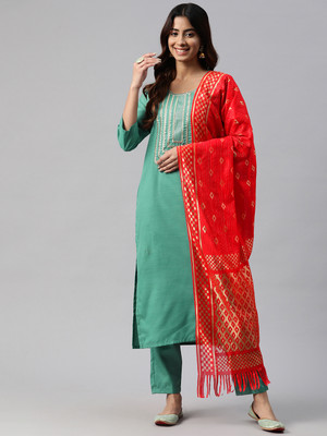 YURI'S Solid Kurta, Trouser/Pant & Dupatta Set