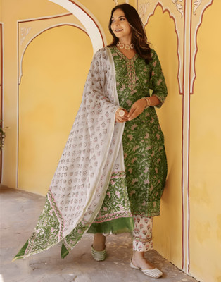 Komfortive Printed Kurta, Trouser/Pant & Dupatta Set