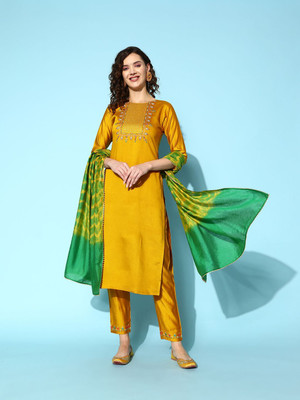 Sangria Embroidered Kurta, Trouser/Pant & Dupatta Set