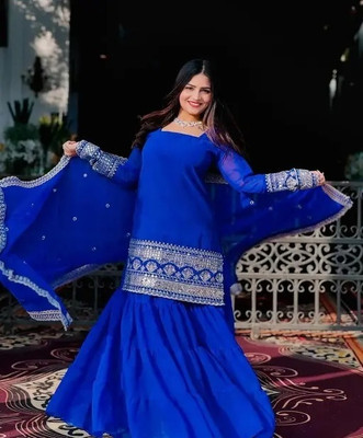 Fashion Files Embroidered Kurta, Palazzo & Dupatta Set