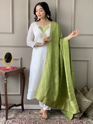 JAPNAAM Embroidered Kurta, Trouser/Pant & Dupatta Set