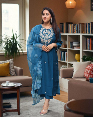Ishi Trends Embroidered Kurta, Trouser/Pant & Dupatta Set