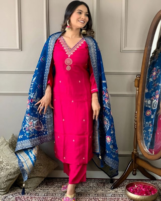 Promza Fashion Embroidered Kurta, Trouser/Pant & Dupatta Set