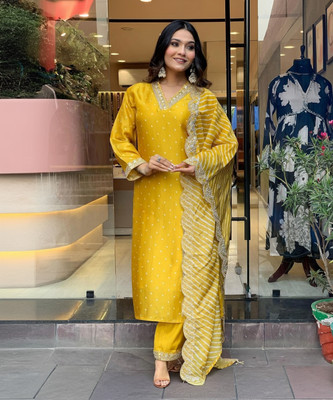 BOUGHT FIRST Embellished Kurta, Trouser/Pant & Dupatta Set
