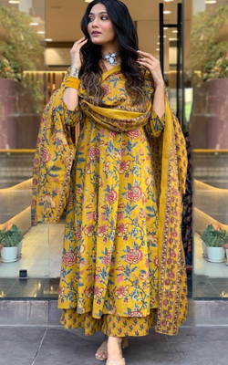 ALLEN WEAVE Printed Kurta, Palazzo & Dupatta Set