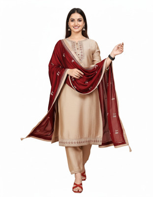 SumukhFashion Embroidered, Solid Kurta, Trouser/Pant & Dupatta Set