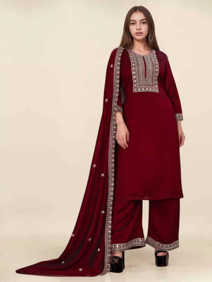 Harshiv Creation Embroidered Kurta, Palazzo & Dupatta Set