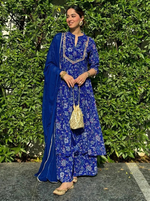 BHADRAVATI Floral Print Anarkali Kurta, Bottom & Dupatta Set