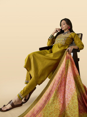 Anouk Rustic Embroidered Kurta, Trouser/Pant & Dupatta Set