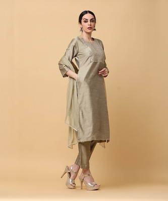 Angkor Embroidered Kurta, Trouser/Pant & Dupatta Set
