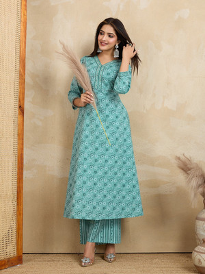 Lusiva Printed Kurta, Palazzo & Dupatta Set