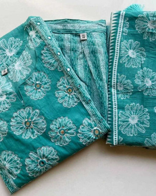 JAINISMCRAFTINGANDCLOTHING Printed Kurta, Trouser/Pant & Dupatta Set