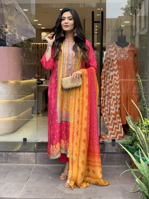 dhvijadressmaker Printed, Self Design Kurta, Trouser/Pant & Dupatta Set