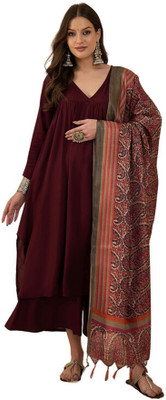 InWeave Solid Kurta, Palazzo & Dupatta Set