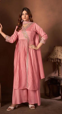 P Three Pluse Embroidered Kurta, Palazzo & Dupatta Set