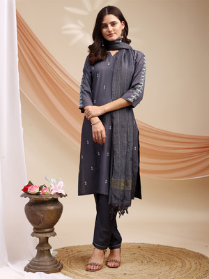 ARADHNA Embroidered Kurta, Churidar & Dupatta Set