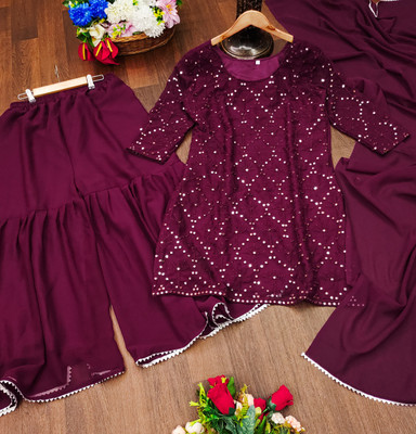 JP FASHION Embroidered Kurta, Sharara & Dupatta Set