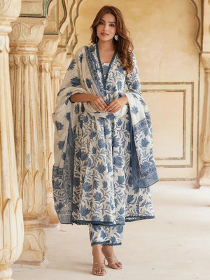 Kurtinic Embroidered Kurta, Palazzo & Dupatta Set