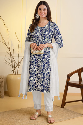 MMEnterprises Floral Print Kurta, Trouser/Pant & Dupatta Set