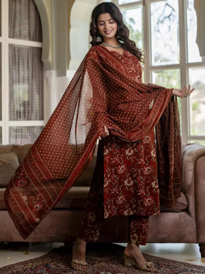 Lamba Creations Floral Print Kurta, Trouser/Pant & Dupatta Set
