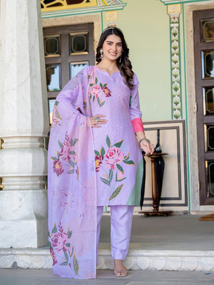 ARADHNA Floral Print Kurta, Trouser/Pant & Dupatta Set