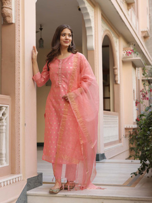 Hetvi Creation Embroidered Kurta, Trouser/Pant & Dupatta Set