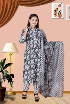 Suskriti Floral Print Kurta, Trouser/Pant & Dupatta Set