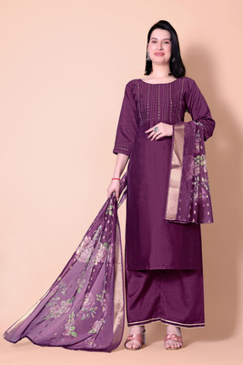 AnAdhTex Self Design Kurta, Palazzo & Dupatta Set